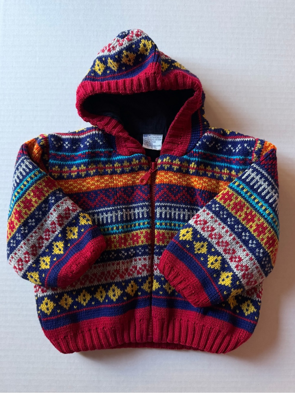Vintage Fair Isle Hooded Zip Sweater Jacket Multicolor 2T